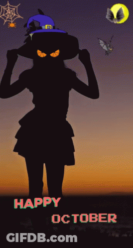 Silhouette Of Woman In Witch Costume Happy October GIF