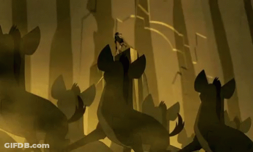 Silhouette Person On Cliff With Hyenas GIF