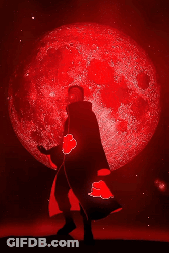 Silhouette Person Red Clouds Cape Full Moon GIF