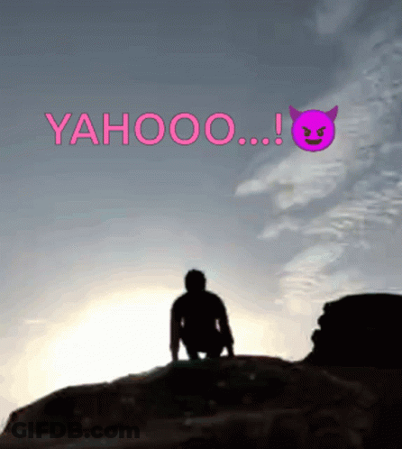 Silhouette Person Sitting On Rock With Yahoo GIF