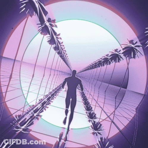 Silhouette Walking Tunnel Palms GIF