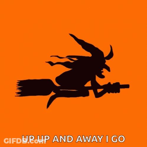 Silhouette Witch Flying Broom Up Up And Away GIF