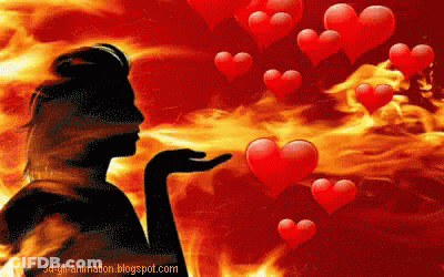 Silhouette Woman Blowing Kiss With Hearts GIF