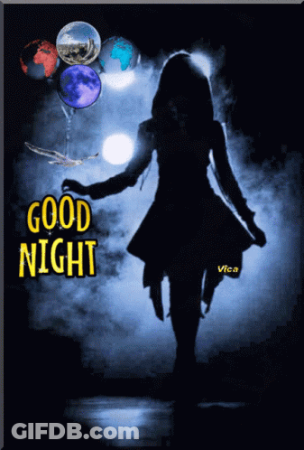 Silhouette Woman Holding Balloons Saying Good Night GIF