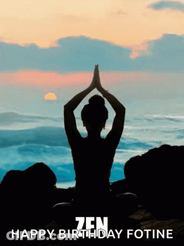 Silhouette Woman Lotus Zen Happy Birthday Fotine GIF
