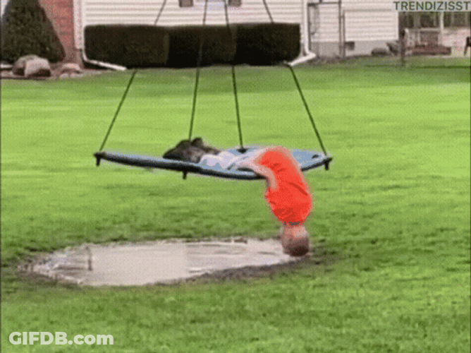 Silly Kid Hanging On Swing Upside Down GIF