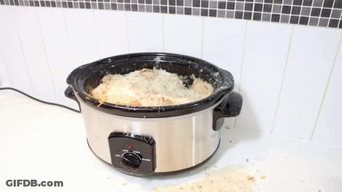 Silver And Black Crock Pot Filled With Food GIF