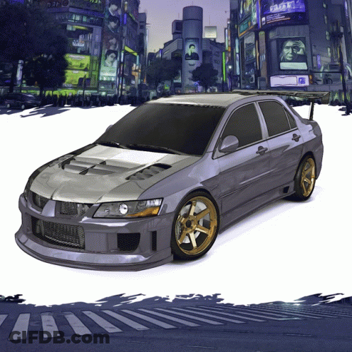 Silver Car Parked In Front Of Tokyo Sign GIF