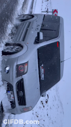 Silver Ford Van With T-Rkich Winter Racing Sticker GIF