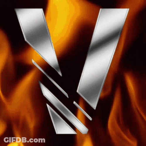 Silver Letter V Surrounded By Flames GIF