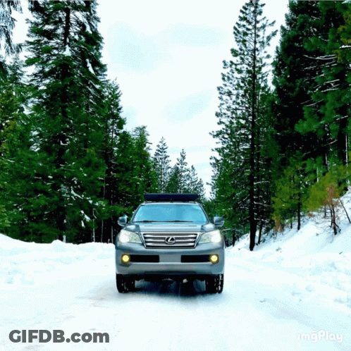 Silver Lexus Parked On Snowy Road GIF