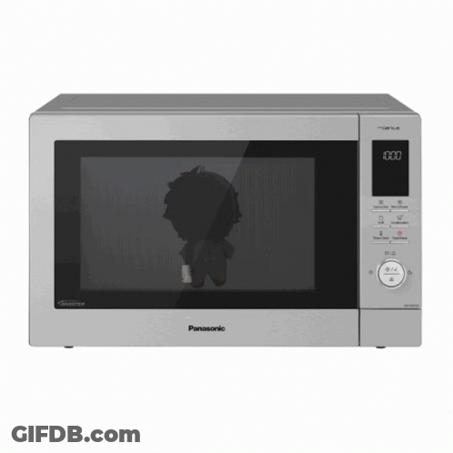 Silver Panasonic Microwave With Cartoon Display GIF