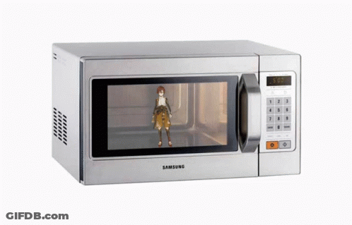 Silver Samsung Microwave With Person On Screen GIF