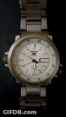 Silver Seiko Sports Watch With White Face GIF