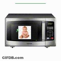 Silver Toshiba Microwave With Baby On Screen GIF