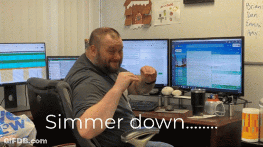 Simmer Down Now Chubby Guy Hand Gesture GIF
