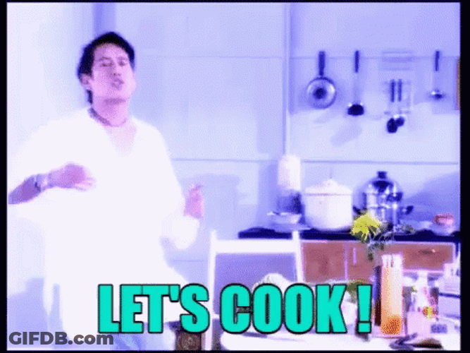Simmer Down Now Guy In White Dances Kitchen GIF
