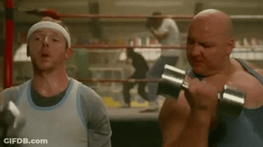 Simon Pegg Dumbbell Working Out GIF