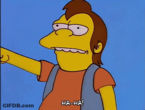 Simpsons Character Pointing At Building Saying Ha-Ha GIF
