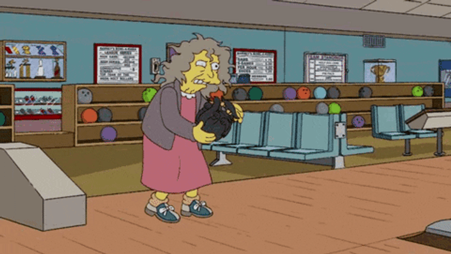 Simpsons Crazy Cat Lady In Bowling Alley GIF