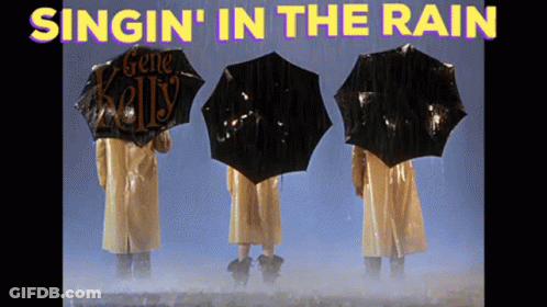 Singin' In The Rain Three People Holding Umbrellas GIF
