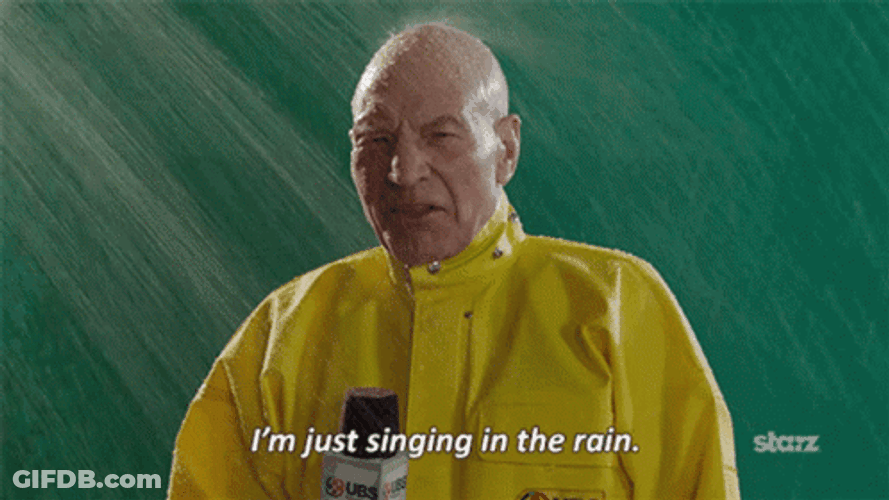 Singing Patrick Stewart Dancing In The Rain GIF