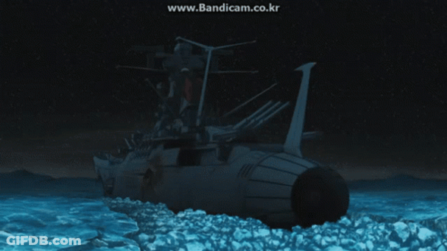 Sinking Animated Battleship At Night GIF