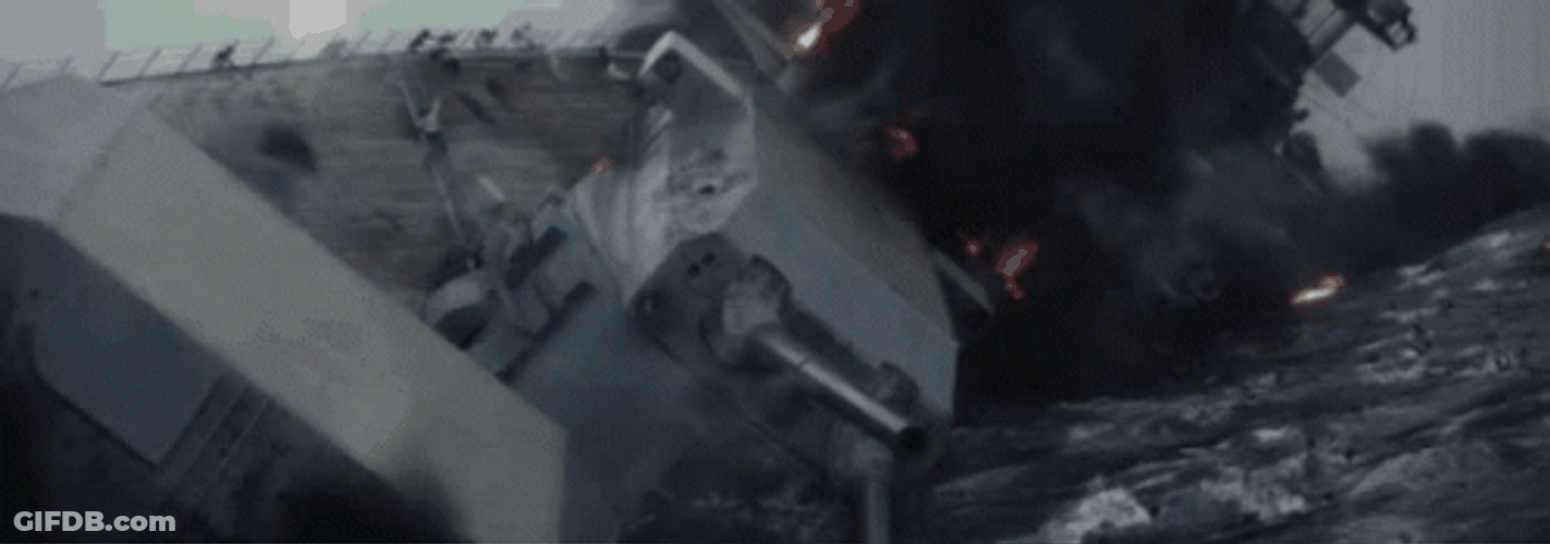Sinking Boat Burning Ship Tipping Over GIF