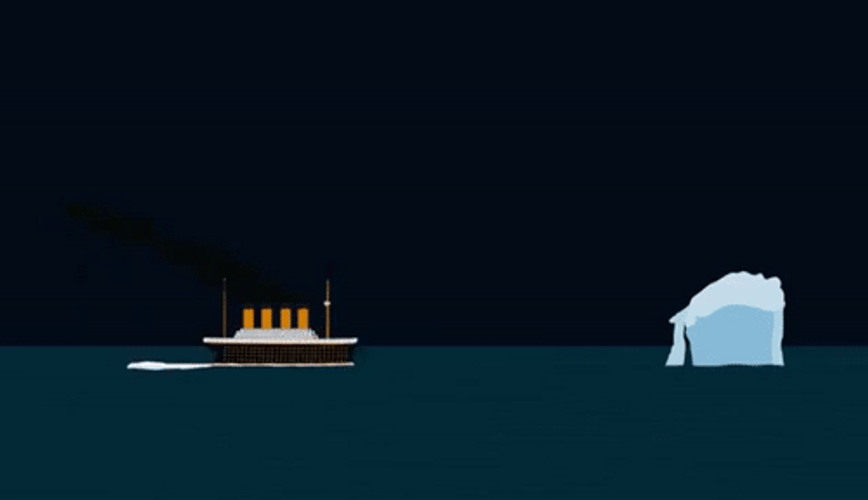 Sinking Boat Ship Titanic Hits Iceberg Cartoon GIF