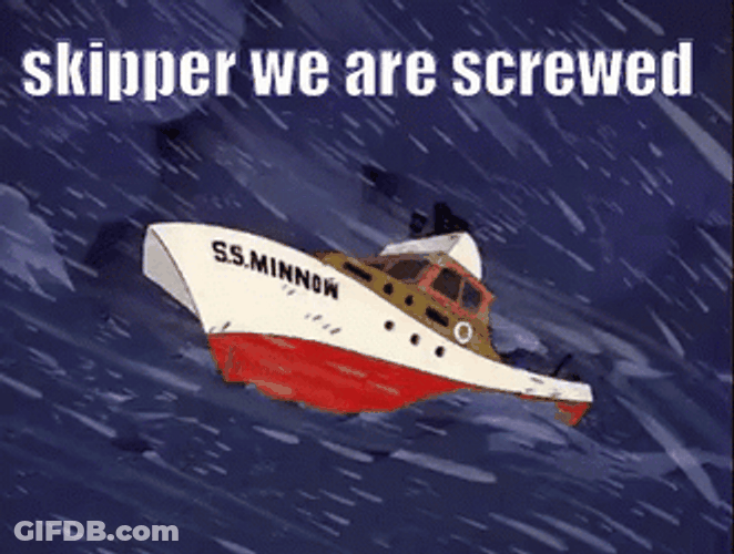 Sinking Boat Stormy Seas We Are Screwed Cartoon GIF