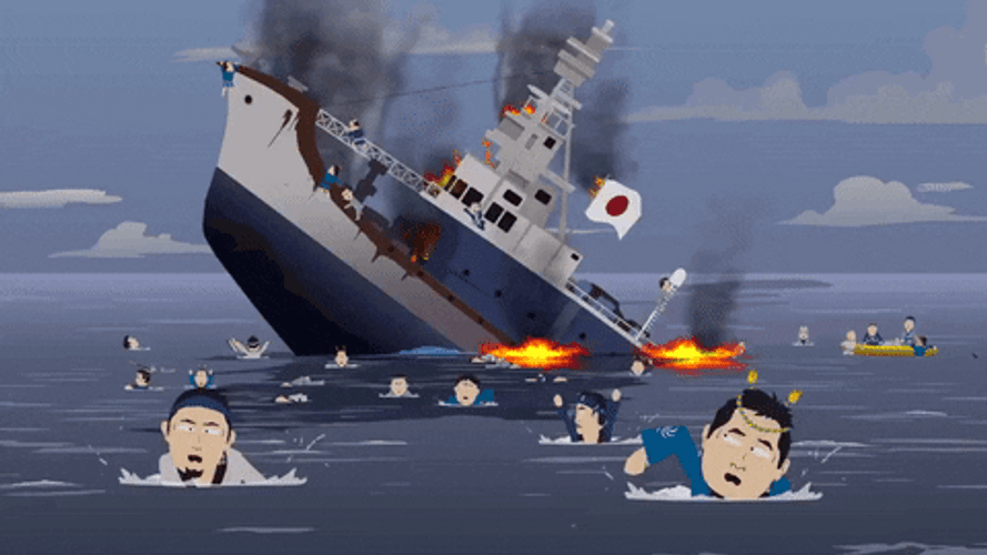 Sinking Ship With Japanese Flag GIF