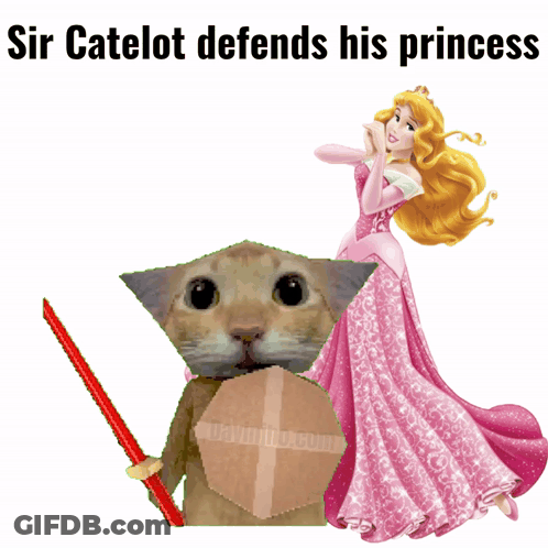 Sir Catelot Cat Holding Red Sword And Shield GIF