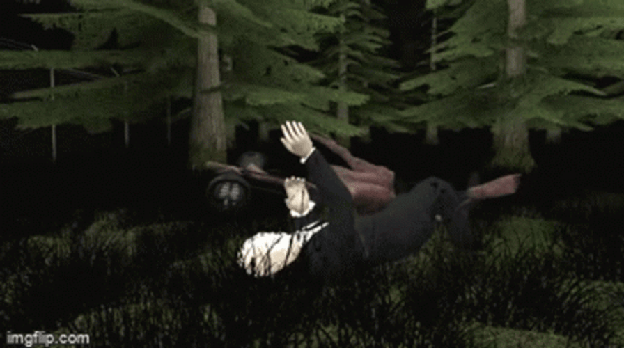 Siren Head Wrestling Mannequin Kicking Into Forest GIF