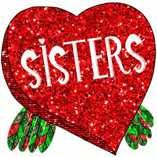Sisters Big Red Heart Glittering GIF