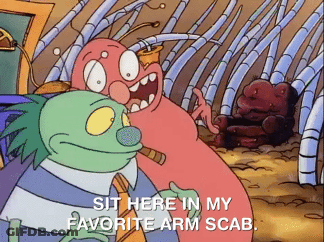 Sit Here In My Favorite Arm Scab GIF