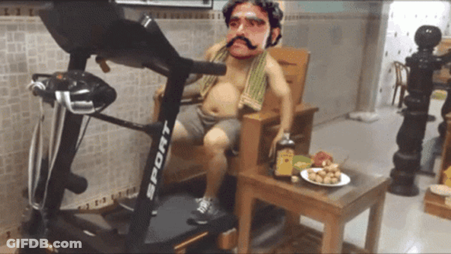 Sitting And Eating While Walking On Treadmill GIF