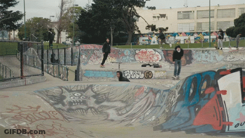Skate Park With Graffiti And Sign Saying 00 GIF