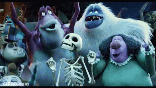 Skeleton And Cartoon Characters Dancing GIF