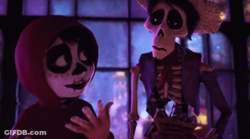 Skeleton And Child Standing In Room GIF