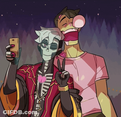 Skeleton And Man Blowing Bubblegum GIF