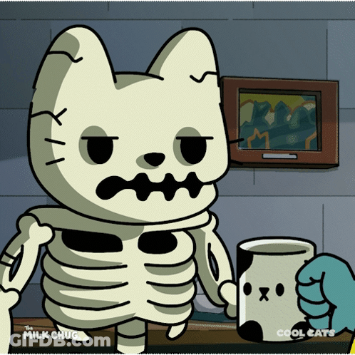 Skeleton Cat Holding Coffee Mug Cool Cats GIF