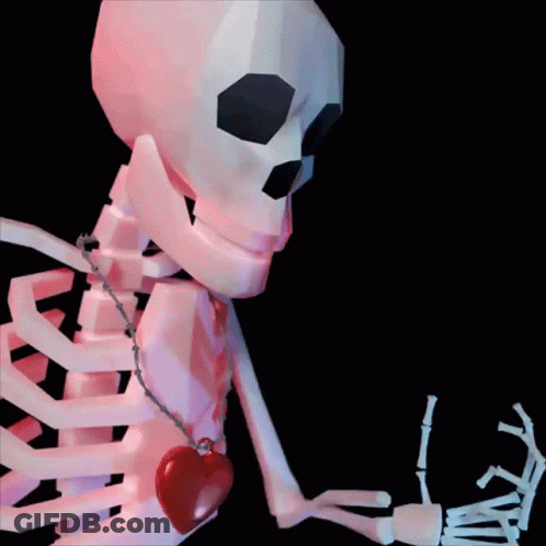 Skeleton Chained To Barbed Wire Holding Heart GIF