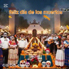 Skeleton Costumes With Feliz Día De Los Muertos Poster GIF