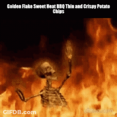 Skeleton Dancing By Fire With Golden Flake Sweet Heat BBQ GIF
