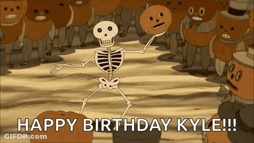 Skeleton Dancing In Front Of Pumpkins Happy Birthday Kyle GIF