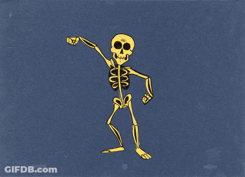 Skeleton Flexing Muscles Blue Background GIF