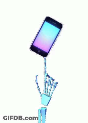Skeleton Hand Holding Cell Phone With Rainbow Screen GIF