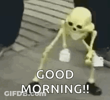 Skeleton Holding Bottle Of Milk Saying Good Morning GIF
