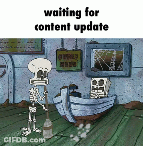 Skeleton Holding Broom Beside Boat Saying Order Here GIF