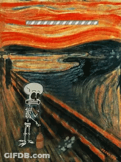 Skeleton Holding Broom In Front Of The Scream Painting GIF